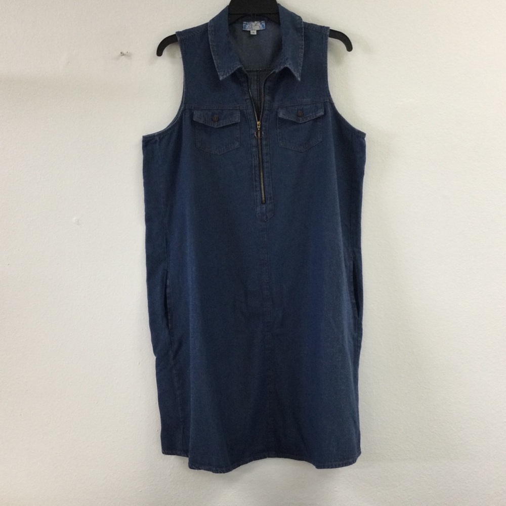 Blue Sleeveless Polo Collar Sheath Midi Dress